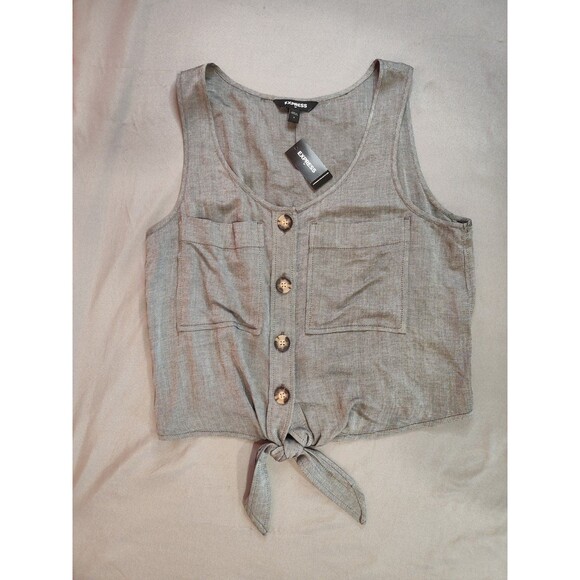 Women's Express Tie Front Tank Top Gray Small NWT - Picture 3 of 5